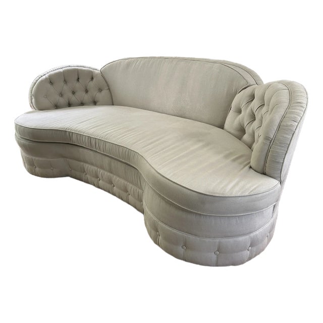 Vintage Reupholstered Tufted Kidney Sofa For Sale