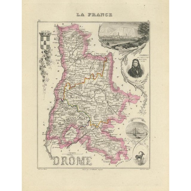 Map of Drôme France with Valence and Rhône Valley Wine Region, 1800s For Sale - Image 9 of 10