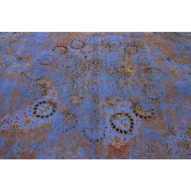 Antique Persian Blue Overdyed Wool Rug With Allover Floral Pattern For Sale - Image 9 of 10