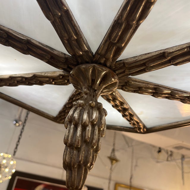 Mid 20th Century Wood Carved Hexagonal and Glass Suspended Cieling Light Chandelier For Sale - Image 12 of 12