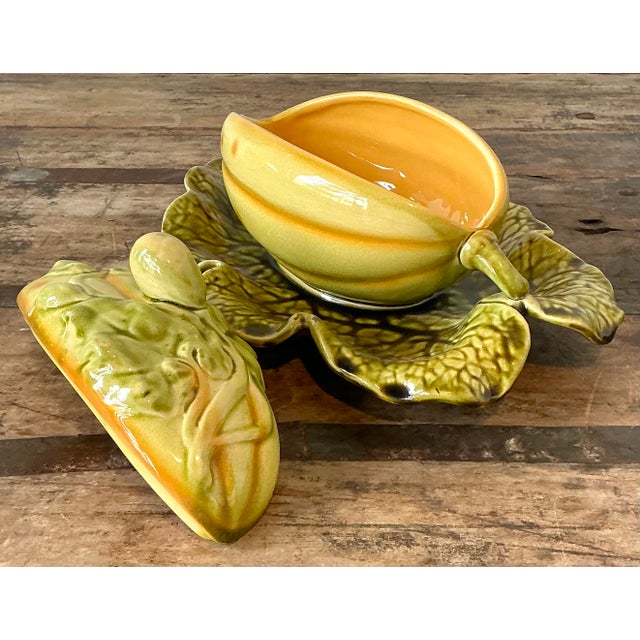 Ceramic Vintage French Sarreguemines Glazed Ceramic Lidded Melon Bowl For Sale - Image 7 of 7