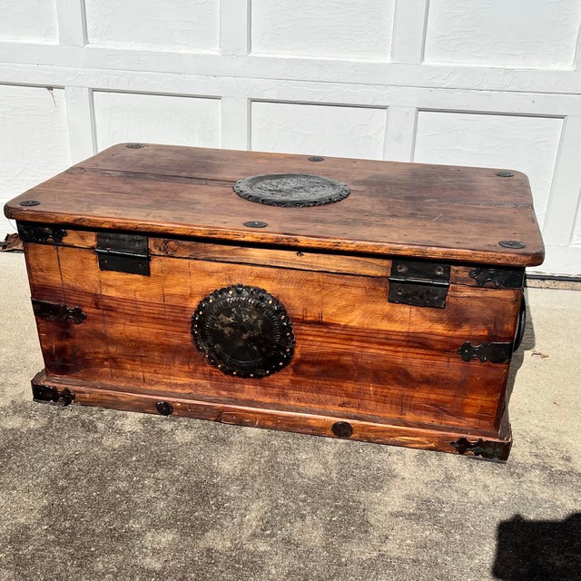 Brown Antique Mexican Spanish Colonial Wooden Bau’l Chest For Sale - Image 8 of 10