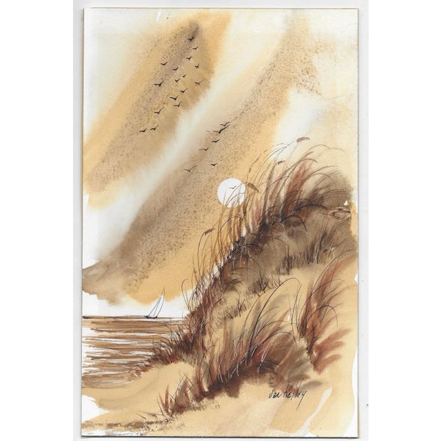 1970s ocean painting by Jan Kelley. Watercolor on artist board, signed lower right. Robert and Jan Kelley had a studio in...