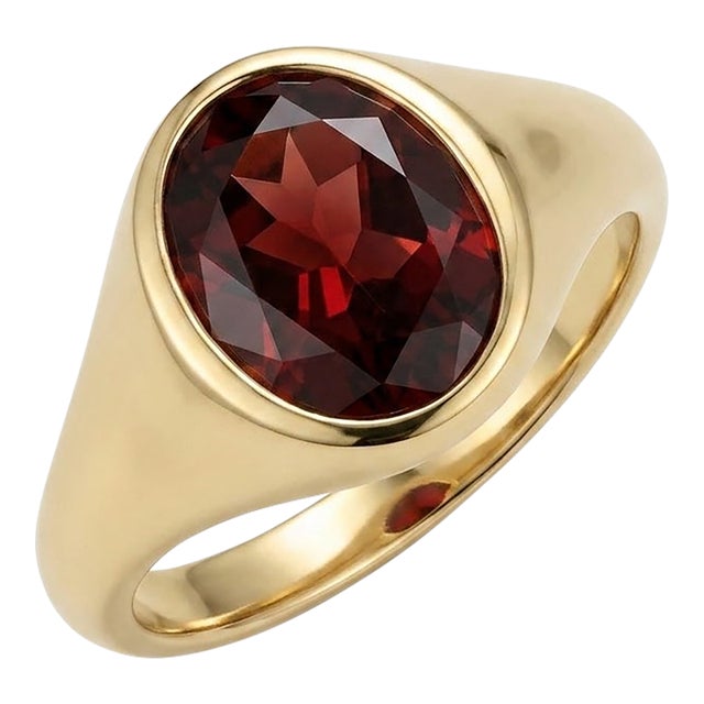 Garnet Men's Signet Ring | Chunky Gemstone Signet Ring | January Birthstone Ring Us 7 For Sale