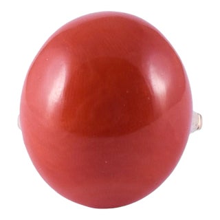 1920s Large Mediterranean Coral 18k Ring Size 5.75 For Sale