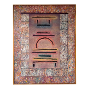 1982 Vintage Abstract Modernist Mixed Media Painting – Geometric & Textured Composition, Signed
