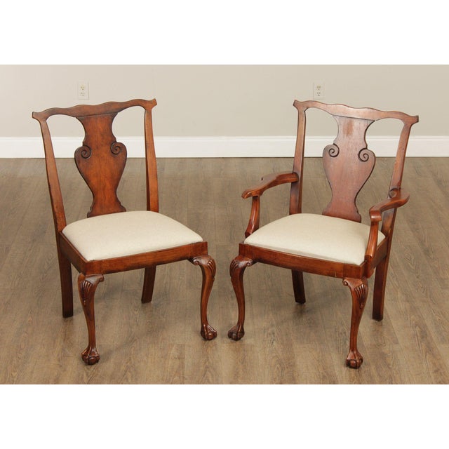 Queen Anne Ralph Lauren Georgian Style Set Of Eight Carved Dining Chairs For Sale - Image 3 of 12