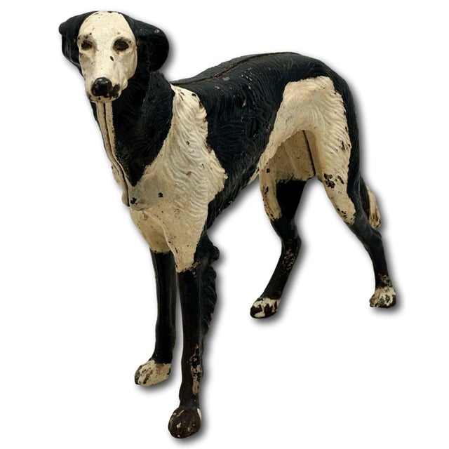 Rare & Large Size Model Antique American Cast Iron Russian Wolfhound / Borzoi Dog Doorstop 10.5 Inch Tall X 15 Inches Long For Sale - Image 4 of 18