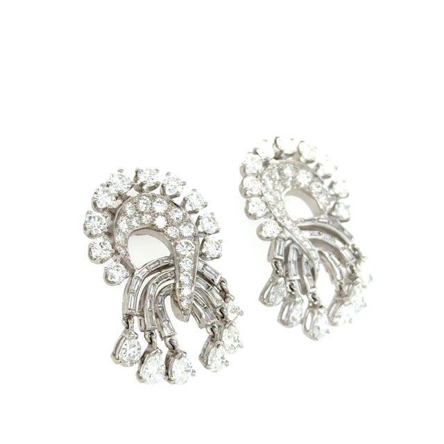 1950's Platinum and Diamond Dangle Earrings, Pair For Sale - Image 4 of 4