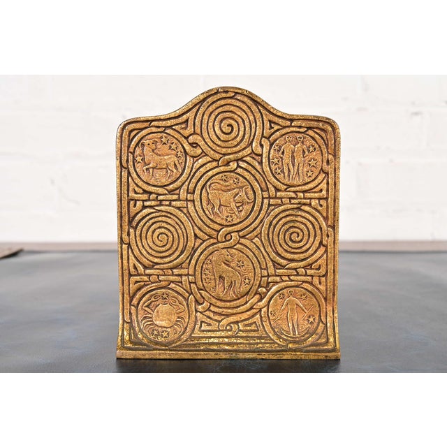 Early 20th Century Tiffany Studios New York Bronze Doré Zodiac Bookends, Circa 1910 For Sale - Image 5 of 13