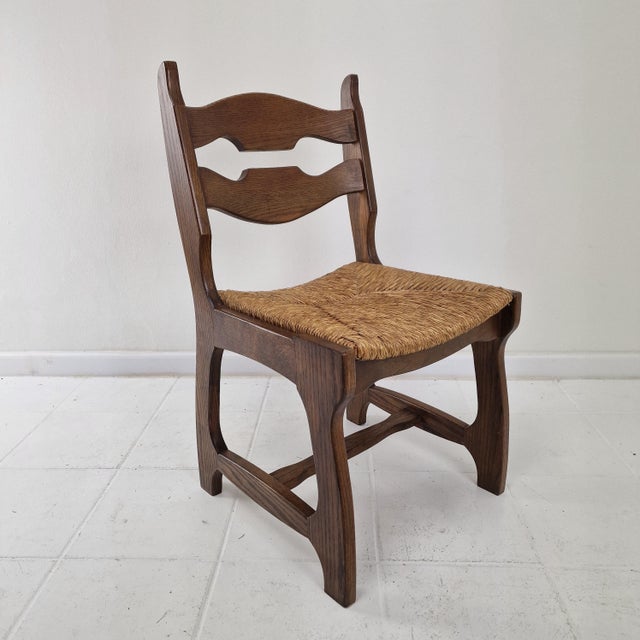 1960s Mid-Century Brutalist Oak Razor Blade Dining Chairs, France, 1960s, Set of 6 For Sale - Image 5 of 17
