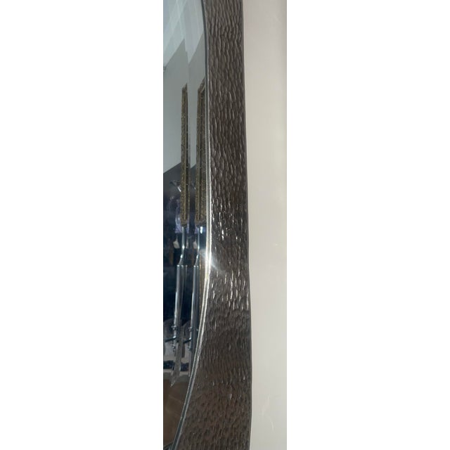 Silver Pair of American Contemporary Hammered Metal Consoles With Mirrors & Marble Tops For Sale - Image 8 of 12