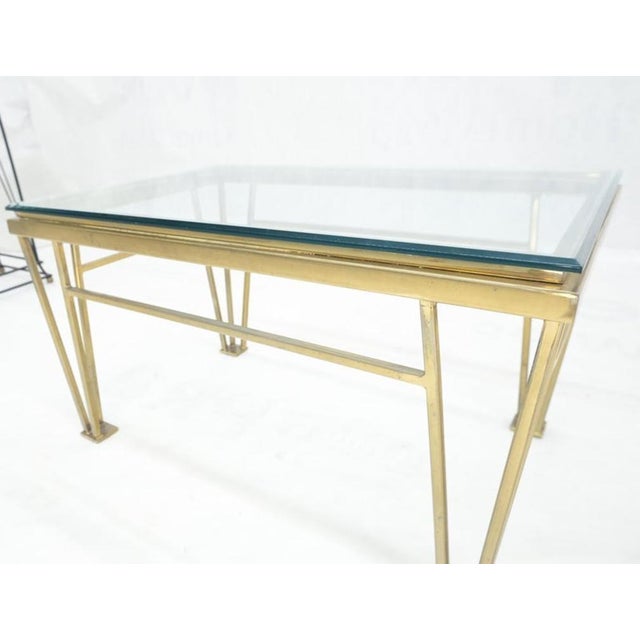 Geometric Frame Style Legs Rectangular Brass Plated Side Table w/ Glass Top For Sale - Image 11 of 13