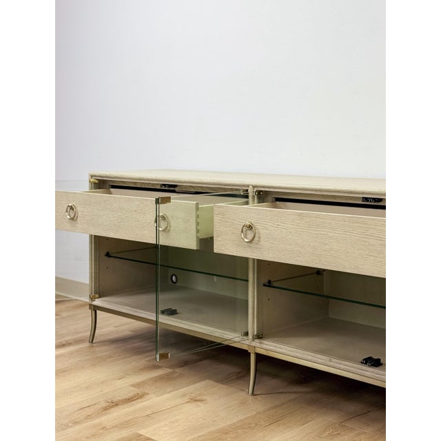 Modern American Drew Corsica Painted Gray Console Credenza Glass Doors Coastal For Sale - Image 10 of 18