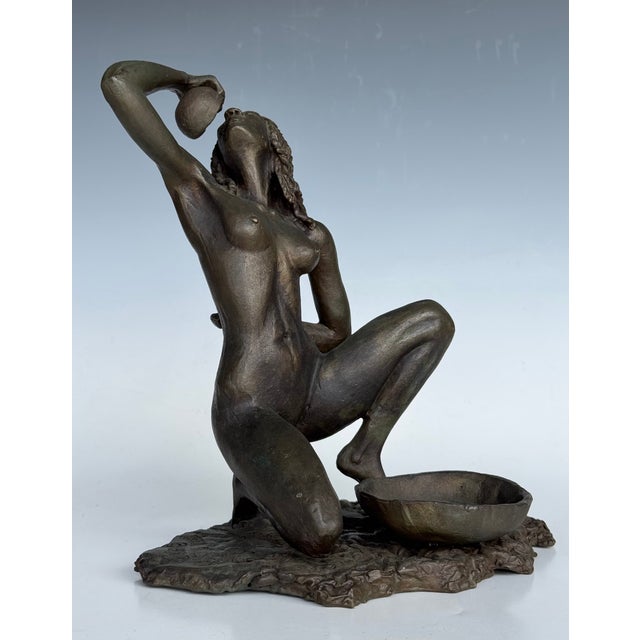 Signed Issa K. Diop 1977 Nude African Woman Bronze Sculpture For Sale - Image 13 of 18