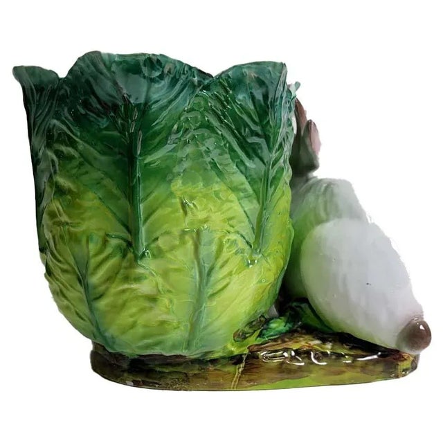 Large Italian Majolica Bunny Rabbits Jardiniere Planter - Signed Made in Italy For Sale - Image 4 of 6