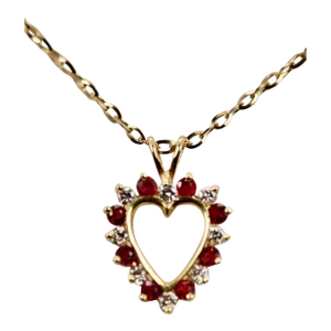 Ruby Diamond Open Heart Pendant on Yellow Gold Chain