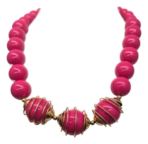 Vintage 1990s Trifari Goldtone Hot Pink Spiral Necklace