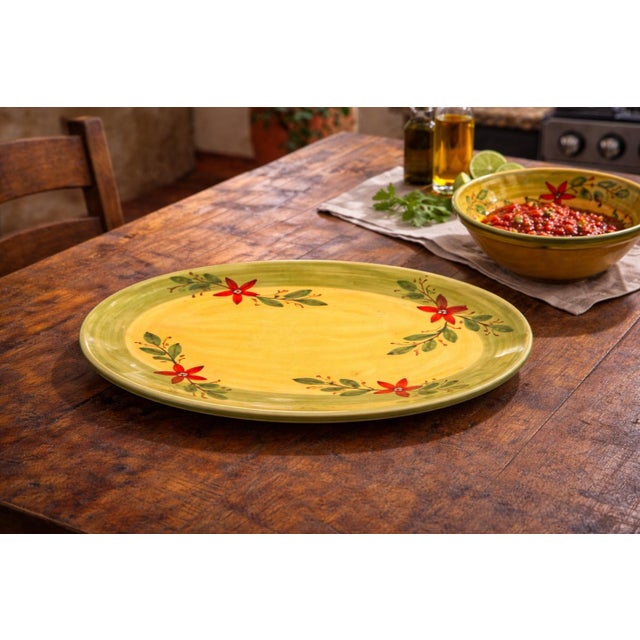 Hand-Painted Southwestern Floral Ceramic Entertaining Serving Set – (Platter, Bowl & Two Plates) 4 Pieces For Sale - Image 10 of 11
