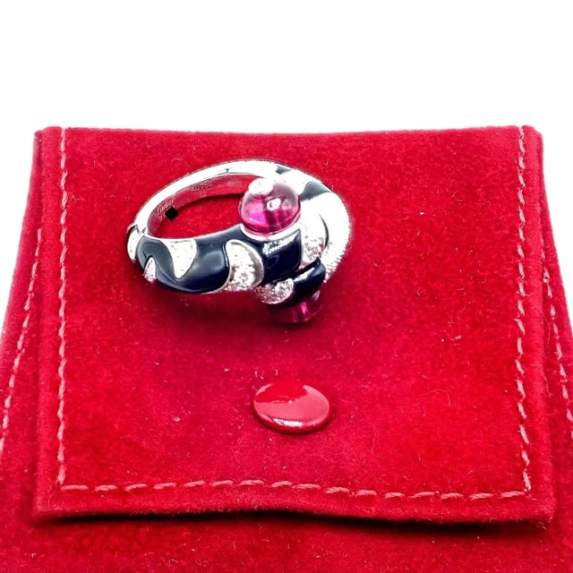 Cartier Beautés Du Monde White Gold Diamond Rubellite Onyx Ring, Size 6 For Sale - Image 12 of 12