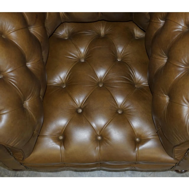 Set of Vintage Chesterfield Olive Green Leather Sofa & Armchair For Sale - Image 15 of 18
