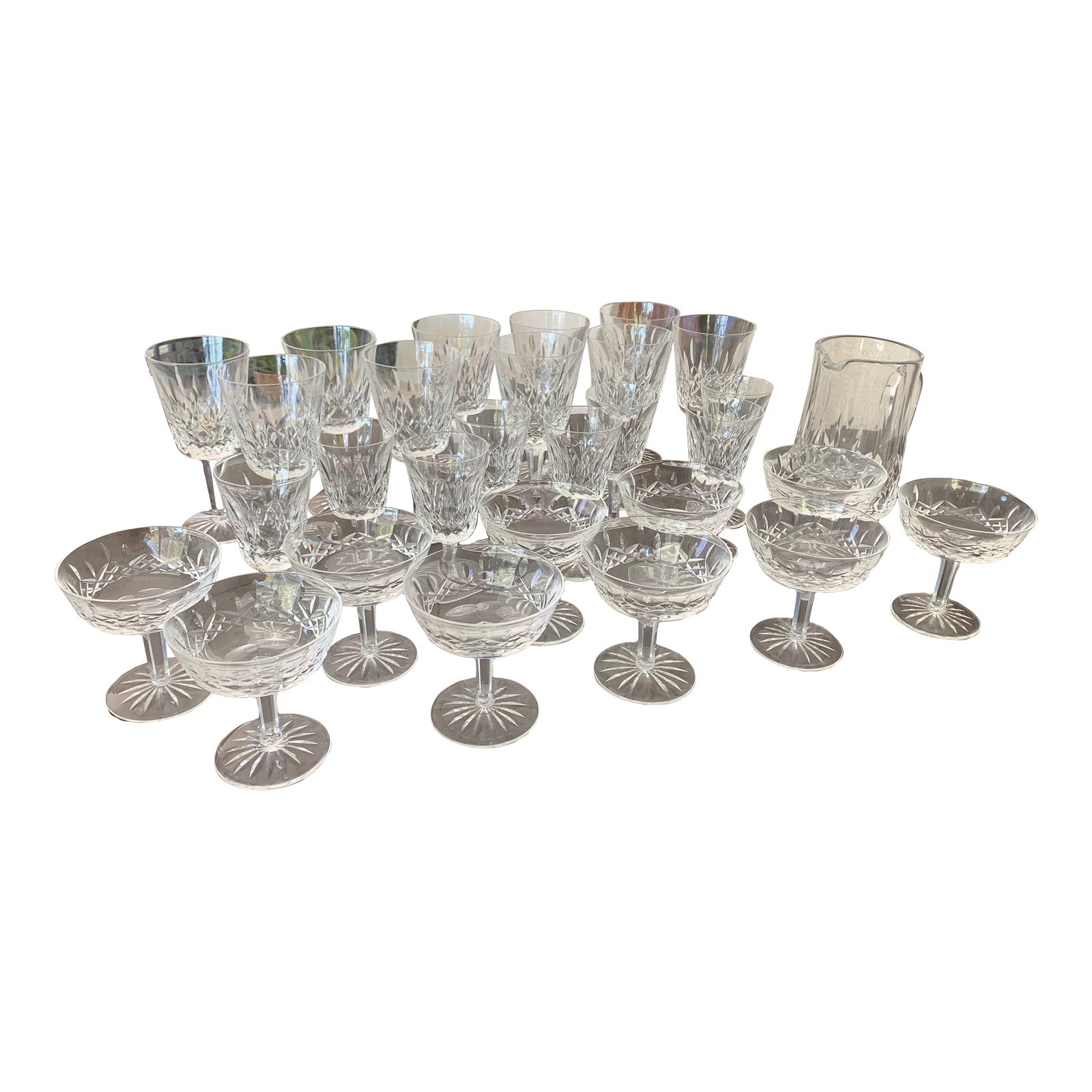 1970s Waterford Crystal Glasses and Pitcher Lismore Pattern 29 Pieces Chairish
