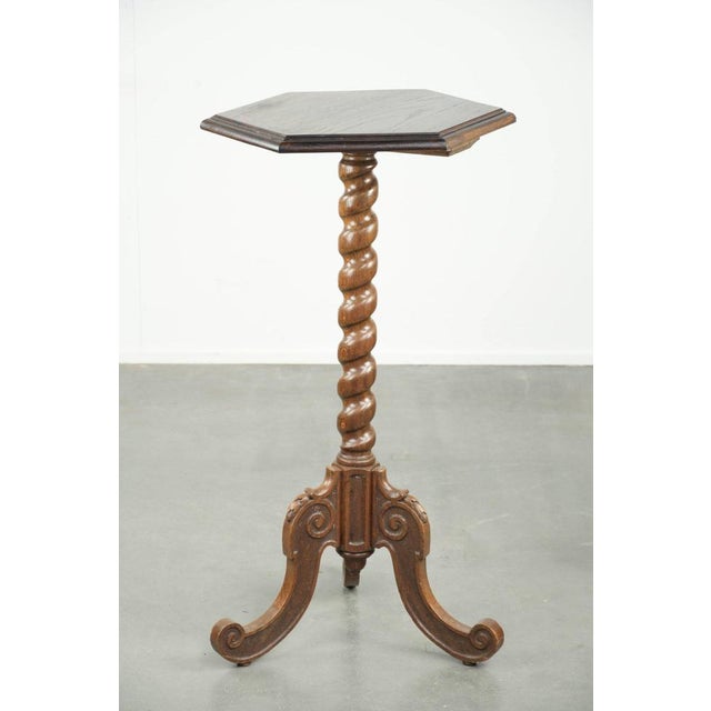 Tall Antique Oak Side Table with Wood Carving For Sale - Image 10 of 10