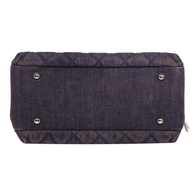Chanel Dark Denim Quilted Trendy Two-Way Medium Bowler Bag, 2015 - 2016. For Sale - Image 6 of 12