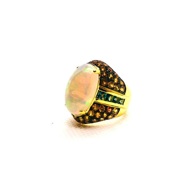 Bochic "Orient" Vintage Sapphires & Fire Opal Ring Set 18K Yellow Gold & Silver For Sale - Image 4 of 6
