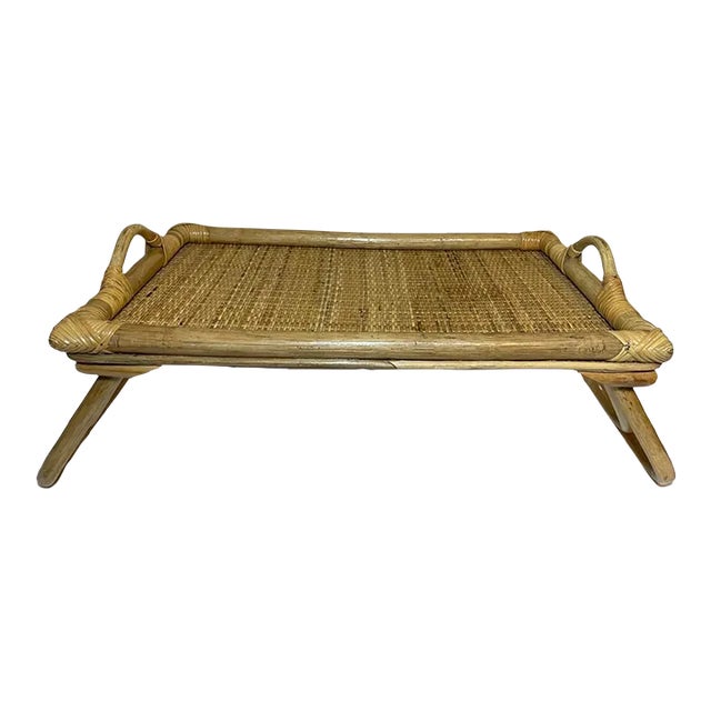 Vintage Bamboo Rattan Breakfast in Bed Folding Serving Tray For Sale