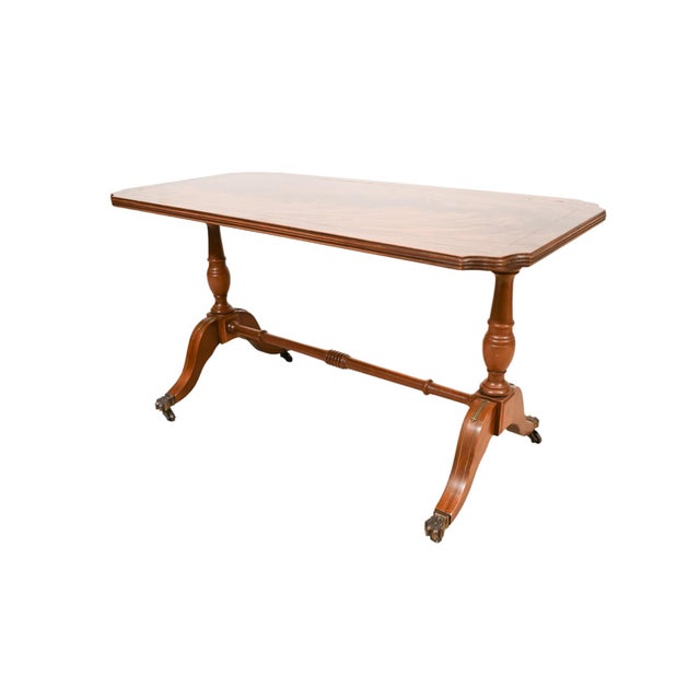 English Antique Mahogany Brass Inlaid Coffee Table on Casters For Sale - Image 3 of 10