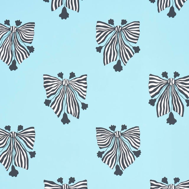 SAMPLE - Schumacher x Marian Mcevoy Bow-Wow-Wow Wallpaper In Aqua For Sale