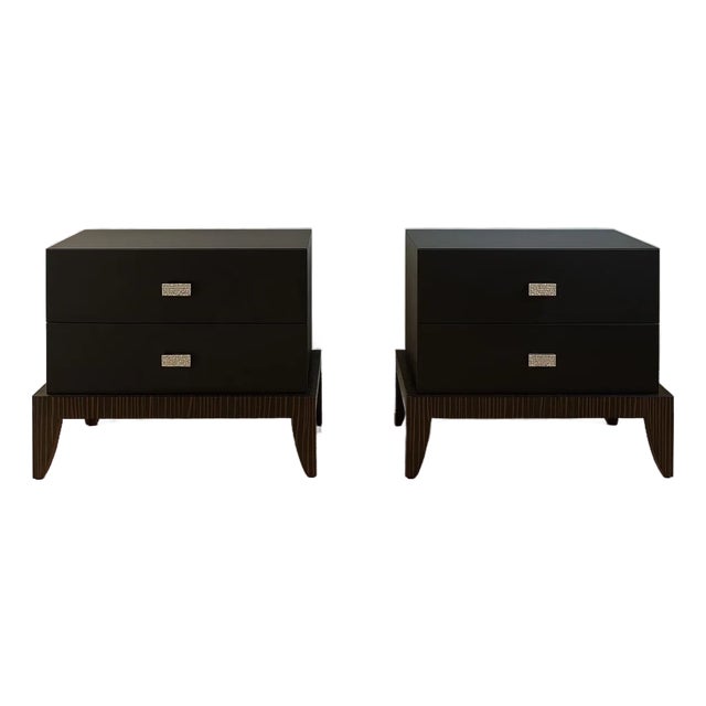 Pair of Arteriors Macassar Ebony & Lacquer Nightstands For Sale