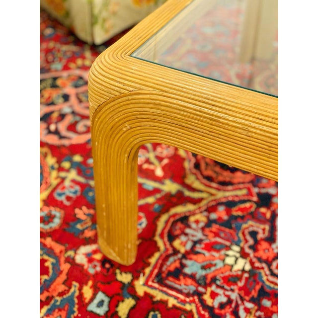 Hollywood Regency Palm Beach Pencil Reed or Split Reed Wicker Bamboo Coffee Table (1970) For Sale - Image 3 of 11