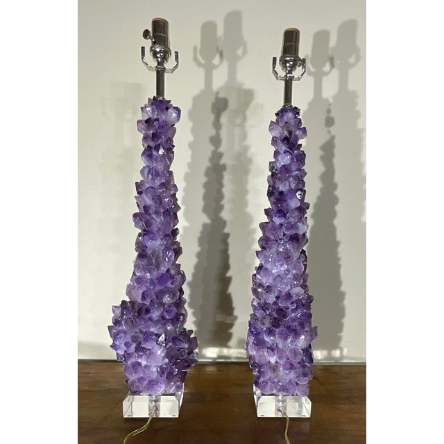 One of a Kind Pair of Original Amethyst Crystal Table Lamps by - Joseph Malekan For Sale - Image 10 of 18