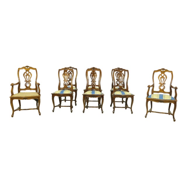Set of 8 Italian Walnut Carved Dining Room Chairs For Sale