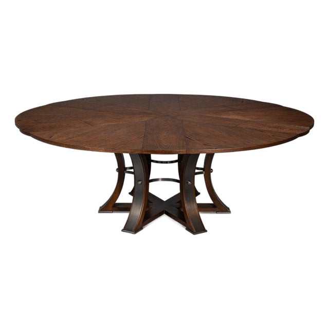 Transitional Round Jupe Dining Table, Large – Warm Brown Oak For Sale