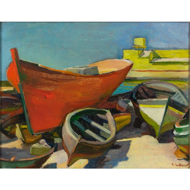 Wood Old Boats in Provence Oil on Canvas Painting by Felix Eugene Bellenot For Sale - Image 7 of 13