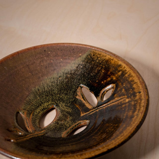 Ceramic Rare Early 1960s Harrison McIntosh Vintage Pierced Olive Branch Ceramic Plate, Signed For Sale - Image 7 of 12