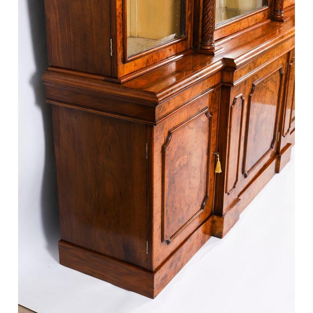 Antique Victorian Burr Walnut Breakfront Bookcase, 1800s For Sale - Image 16 of 18