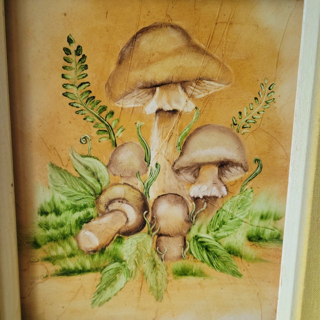 1970s 1970’s Retro Vintage Mushroom Yellow Wood Framed & Matted Print Picture 14 X 16 For Sale - Image 5 of 15