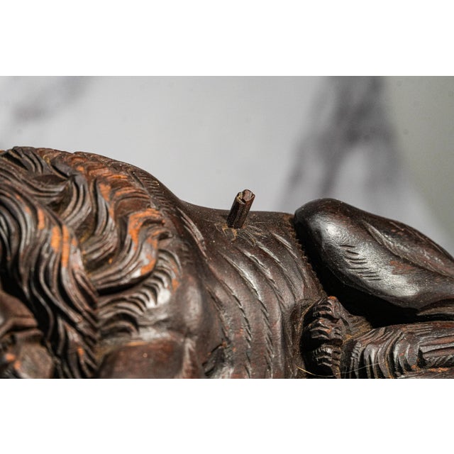 Large 19th Century Antique Lion of Lucerne Grand Tour Wood Sculpture Statue Hand Carved Swiss European Art Switzerland Home Decor For Sale - Image 4 of 17