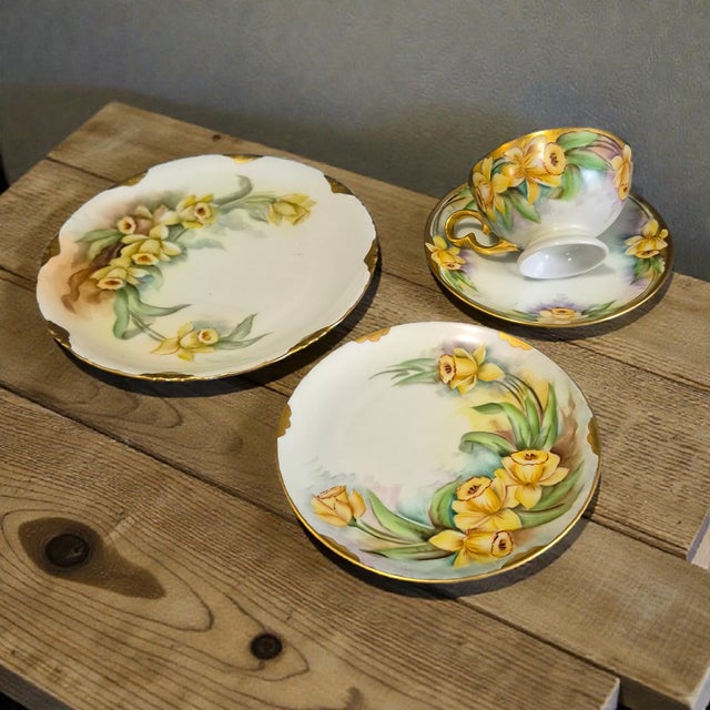 The Vintage Plankenhammer Floss Bavaria Painted Daffodils Porcelain 4piece Tea Set is a charming and collectible set...