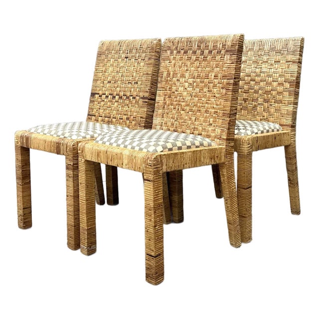 Vintage Woven Rattan Dining Chairs - Set of 4 For Sale