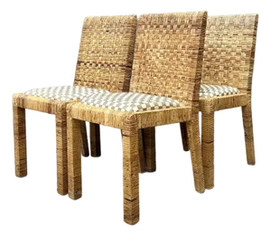 Vintage Woven Rattan Dining Chairs - Set of 4