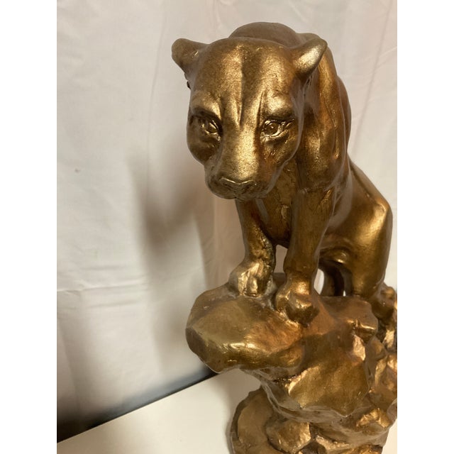 Mid 20th Century Art Deco Ceramic Sculptured Gold Painted Cougar MCM For Sale In Dallas - Image 6 of 7