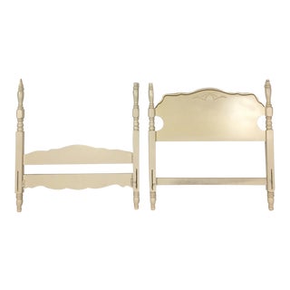 Vintage White Painted Wood Twin Size Bed Frame For Sale