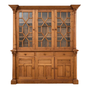 French Pine Astral Glazed Bookcase Cabinet With Column Supports