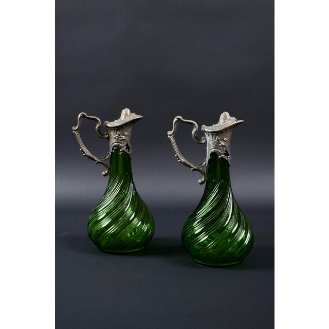 Late 19th Century Victorian Green Glass Claret Jugs, Set of 2 For Sale - Image 3 of 5
