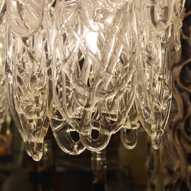 Original Vintage Italian Chandelier W/ Clear Murano Glass Blown in Intricate Cobweb-Like Pattern. Designed by Vistosi Circa 1960’s For Sale - Image 4 of 6